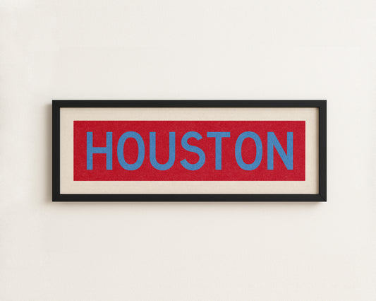 Framed Houston Baby Blue Bus Scroll