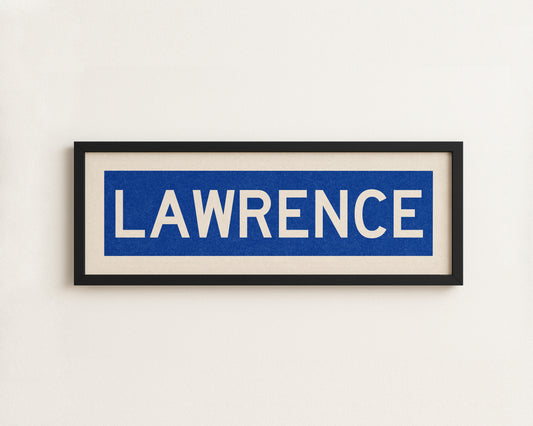 Framed Lawrence Blue Bus Scroll