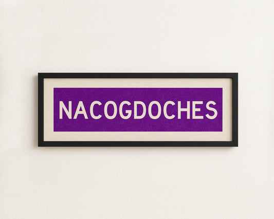 Framed Nacogdoches Purple and White Bus Scroll