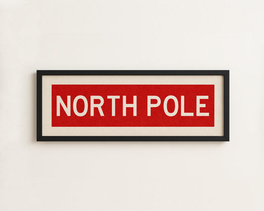 Framed North Pole Red Christmas Art Print