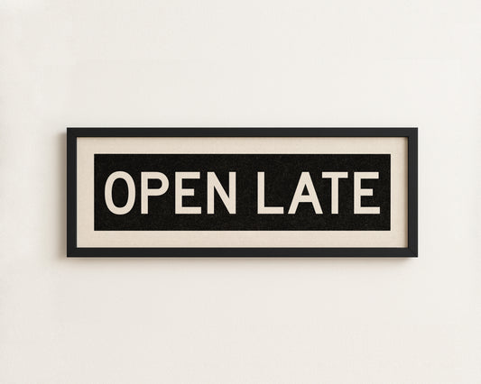 Framed Open Late Bus Scroll Sign