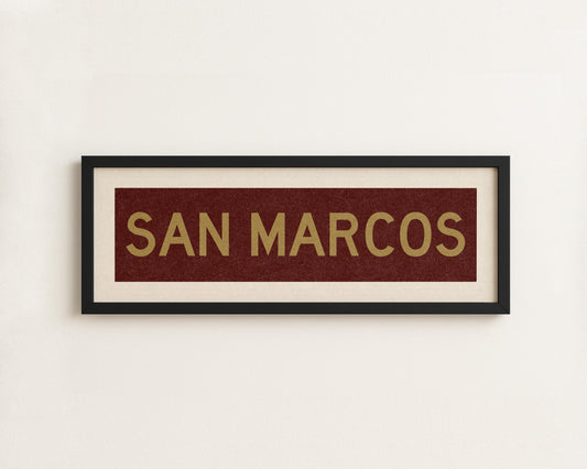 Framed San Marcos Maroon and Gold Bus Scroll
