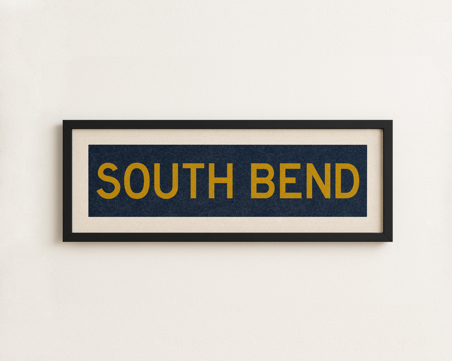 Framed South Bend Navy and Gold Bus Scroll