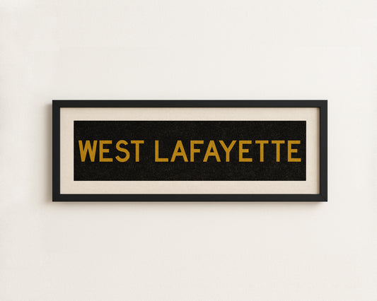 Framed West Lafayette Black and Gold Bus Scroll
