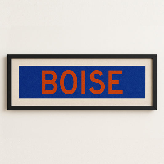 Framed Boise Blue and Orange Bus Scroll