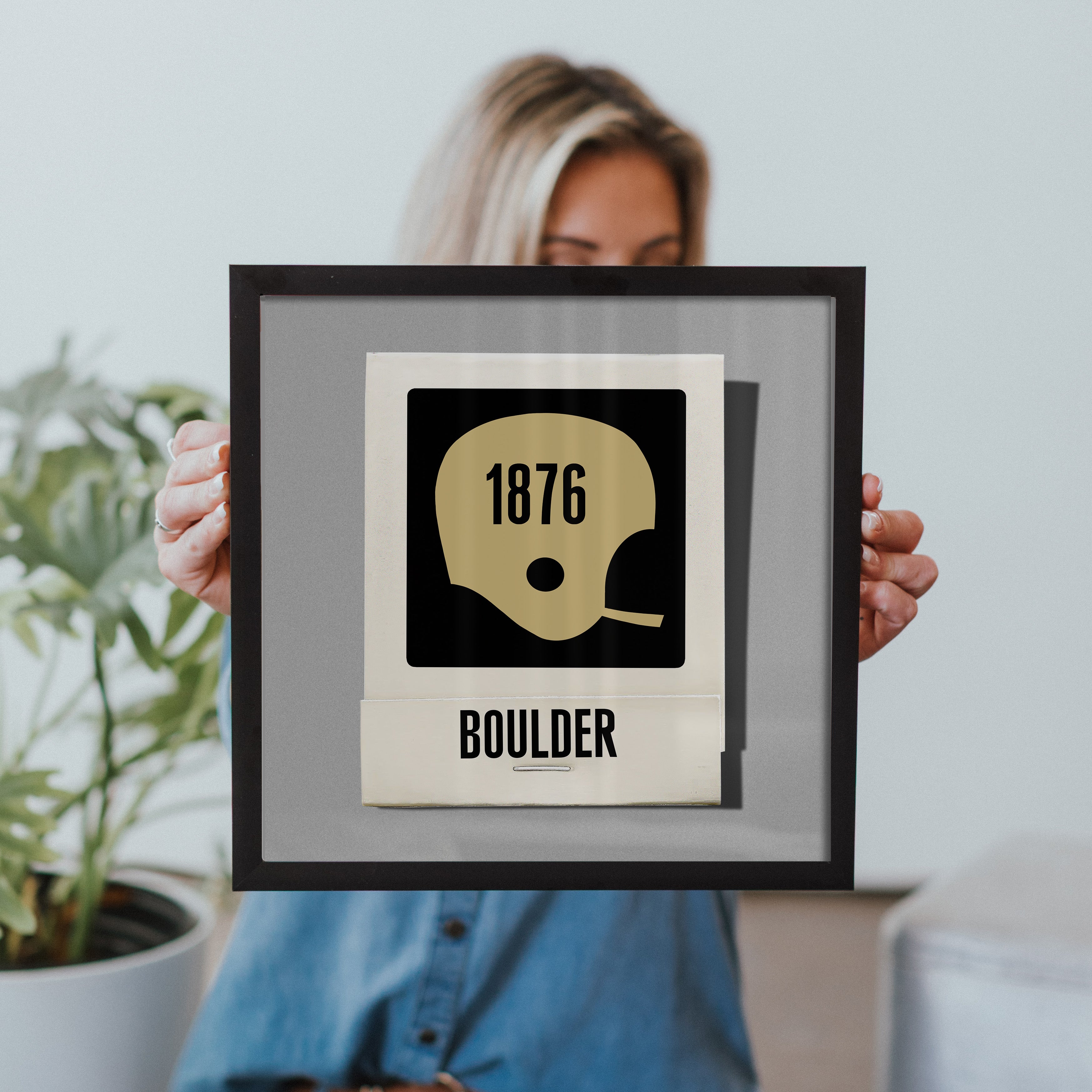 Framed Boulder Colorado Football Helmet Matchbook Print - Tejas Country Club