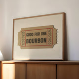 Good For One Bourbon Ticket Stub Art Print - Tejas Country Club