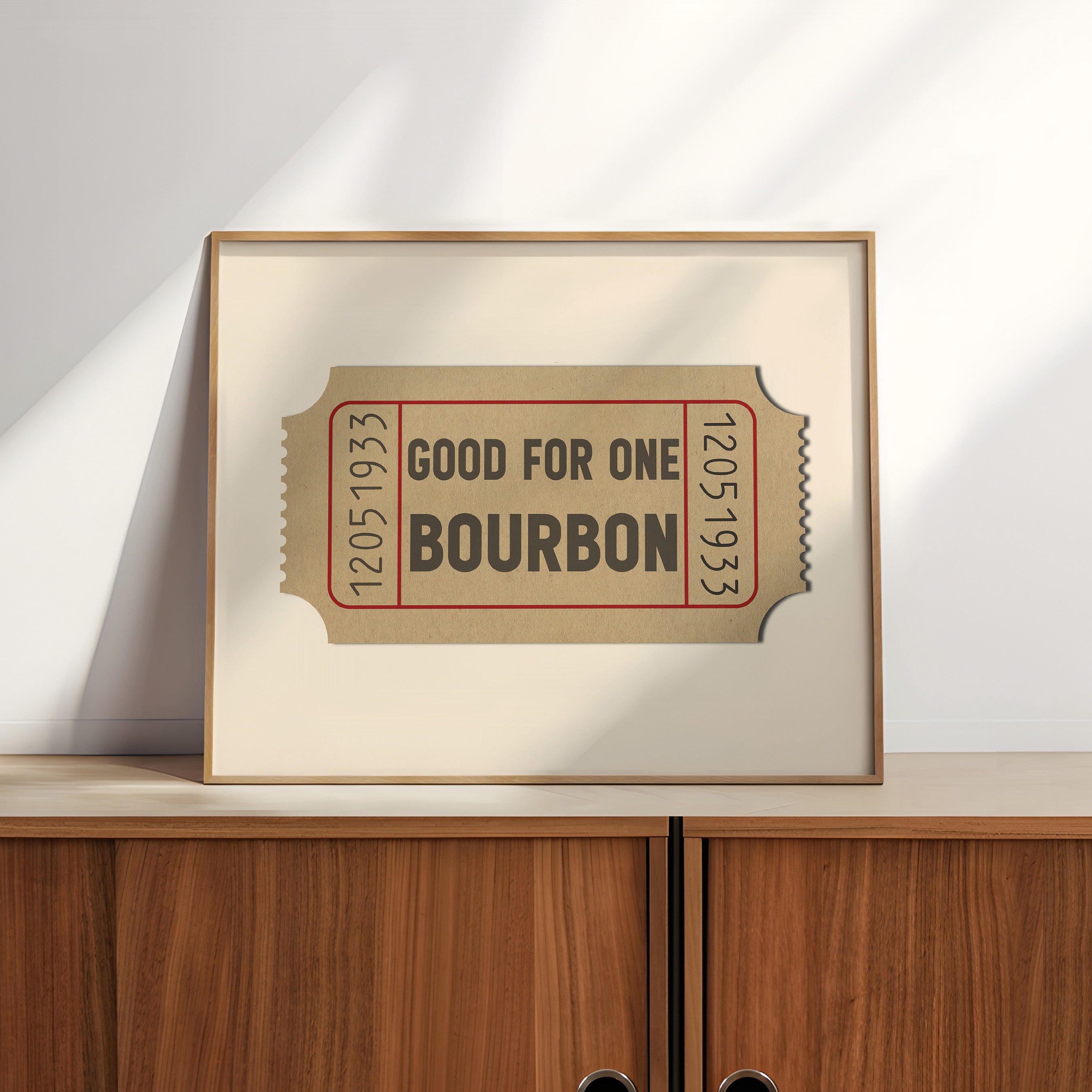 Good For One Bourbon Ticket Stub Art Print - Tejas Country Club
