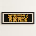 Framed COUNTRY & WESTERN Sign Black & Gold Art Print - Tejas Country Club