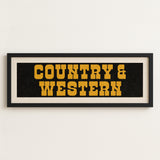Framed COUNTRY & WESTERN Sign Black & Gold Art Print - Tejas Country Club