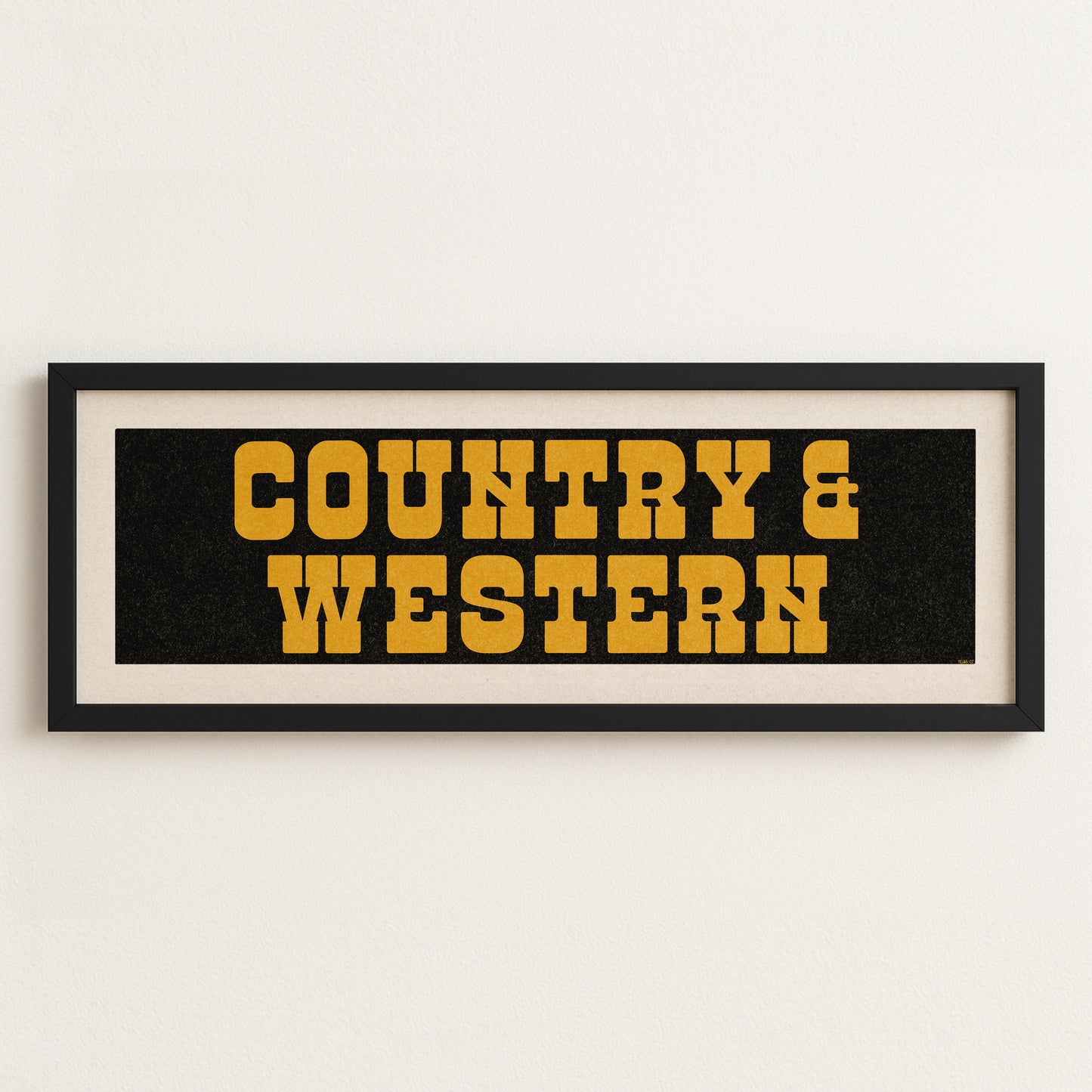 Framed COUNTRY & WESTERN Sign Black & Gold Art Print - Tejas Country Club