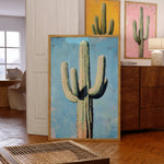 Saguaro Cactus Oil Painting Print Blue Background - Tejas Country Club