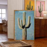 Saguaro Cactus Oil Painting Print Blue Background - Tejas Country Club