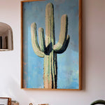 Saguaro Cactus Oil Painting Print Blue Background - Tejas Country Club