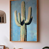 Saguaro Cactus Oil Painting Print Blue Background - Tejas Country Club