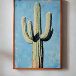 Saguaro Cactus Oil Painting Print Blue Background - Tejas Country Club