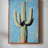 Saguaro Cactus Oil Painting Print Blue Background - Tejas Country Club