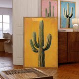 Saguaro Cactus Oil Painting Print Gold Background - Tejas Country Club