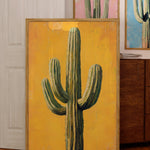 Saguaro Cactus Oil Painting Print Gold Background - Tejas Country Club
