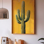 Saguaro Cactus Oil Painting Print Gold Background - Tejas Country Club
