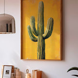 Saguaro Cactus Oil Painting Print Gold Background - Tejas Country Club