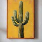 Saguaro Cactus Oil Painting Print Gold Background - Tejas Country Club