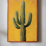 Saguaro Cactus Oil Painting Print Gold Background - Tejas Country Club