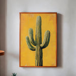 Saguaro Cactus Oil Painting Print Gold Background - Tejas Country Club