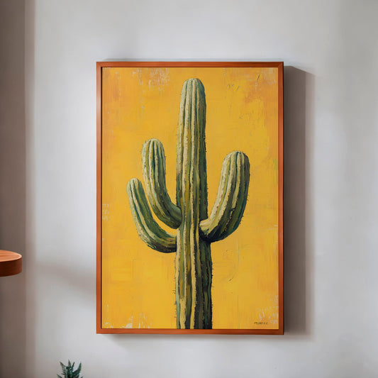 Saguaro Cactus Oil Painting Print Gold Background