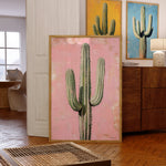 Saguaro Cactus Oil Painting Print Pink Background - Tejas Country Club