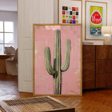 Saguaro Cactus Oil Painting Print Pink Background - Tejas Country Club