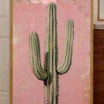 Saguaro Cactus Oil Painting Print Pink Background - Tejas Country Club