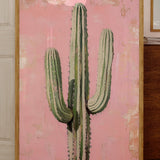 Saguaro Cactus Oil Painting Print Pink Background - Tejas Country Club