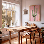 Saguaro Cactus Oil Painting Print Pink Background - Tejas Country Club