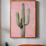 Saguaro Cactus Oil Painting Print Pink Background - Tejas Country Club