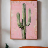 Saguaro Cactus Oil Painting Print Pink Background - Tejas Country Club