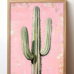 Saguaro Cactus Oil Painting Print Pink Background - Tejas Country Club