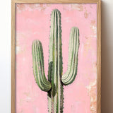 Saguaro Cactus Oil Painting Print Pink Background - Tejas Country Club