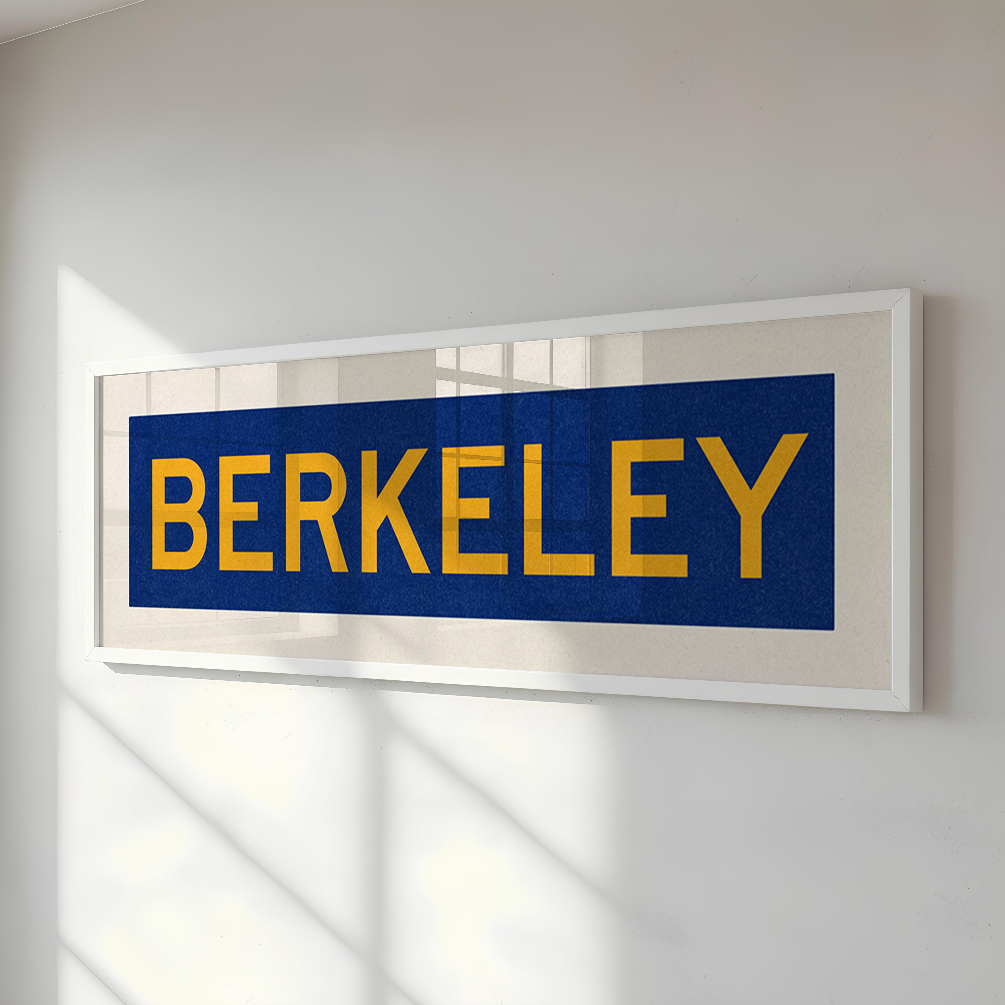 Framed Blue and Gold Berkeley California Bus Scroll - Tejas Country Club