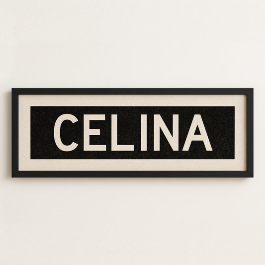 Framed Celina Bus Scroll Sign