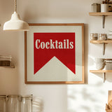 Cocktails Banner Tab Typography Square Bar Art Print - Tejas Country Club