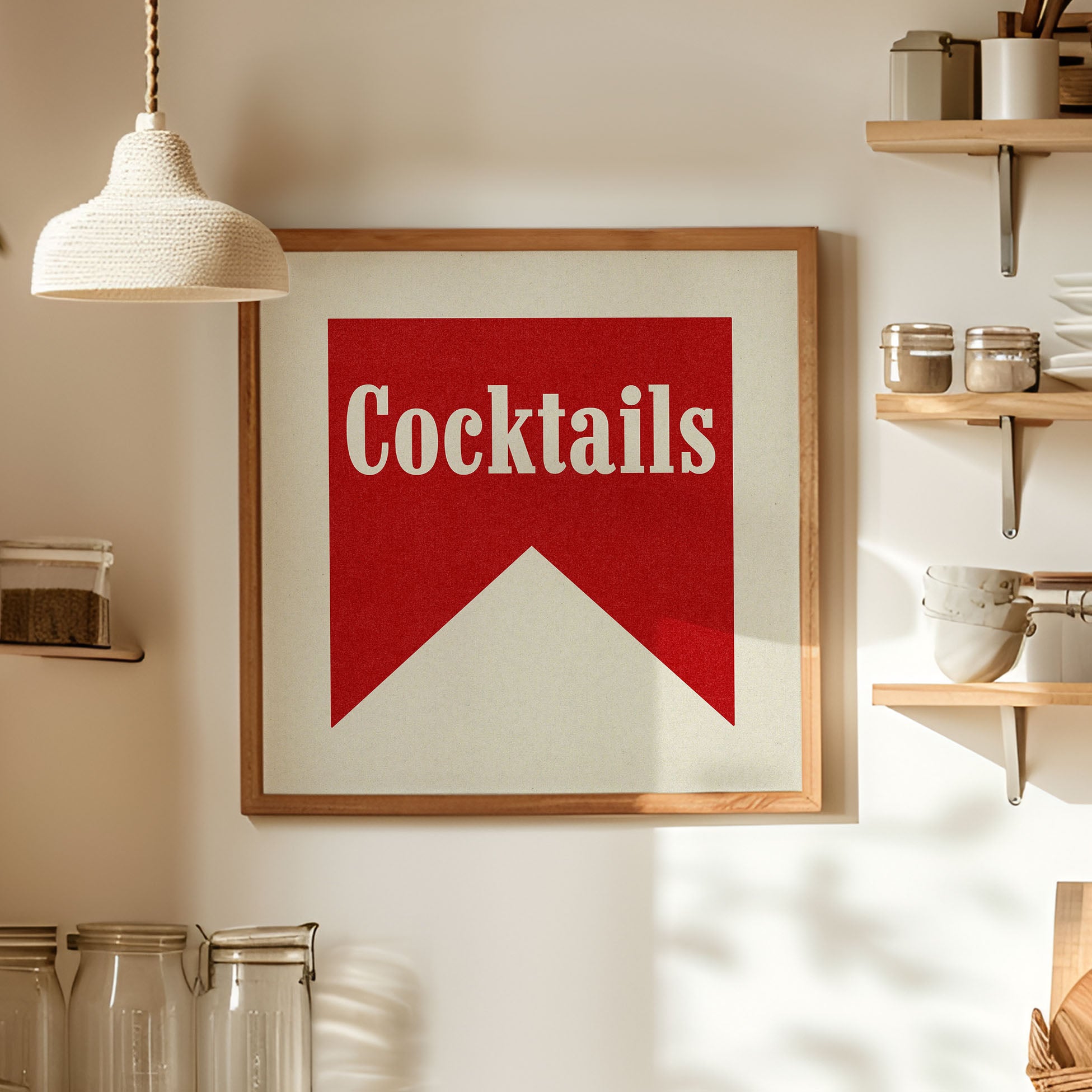 Cocktails Banner Tab Typography Square Bar Art Print - Tejas Country Club