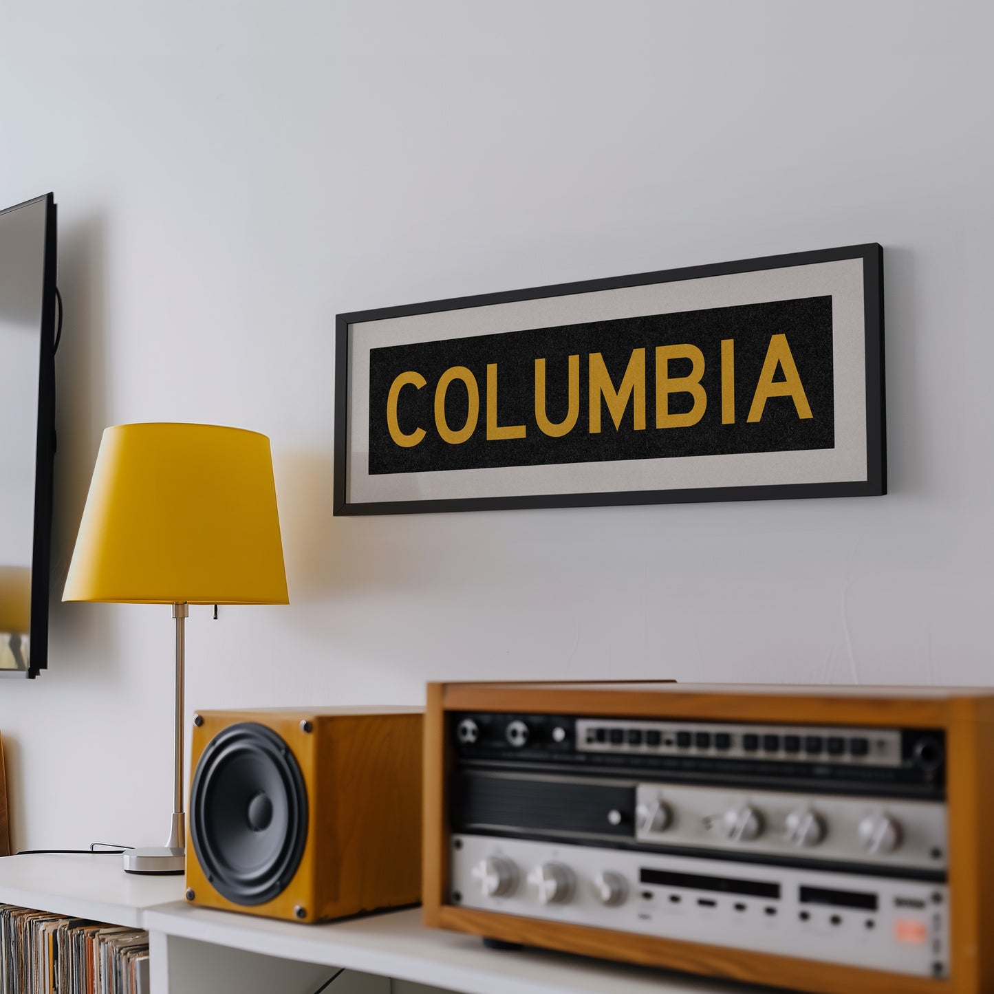 Framed Columbia Black and Gold Bus Scroll