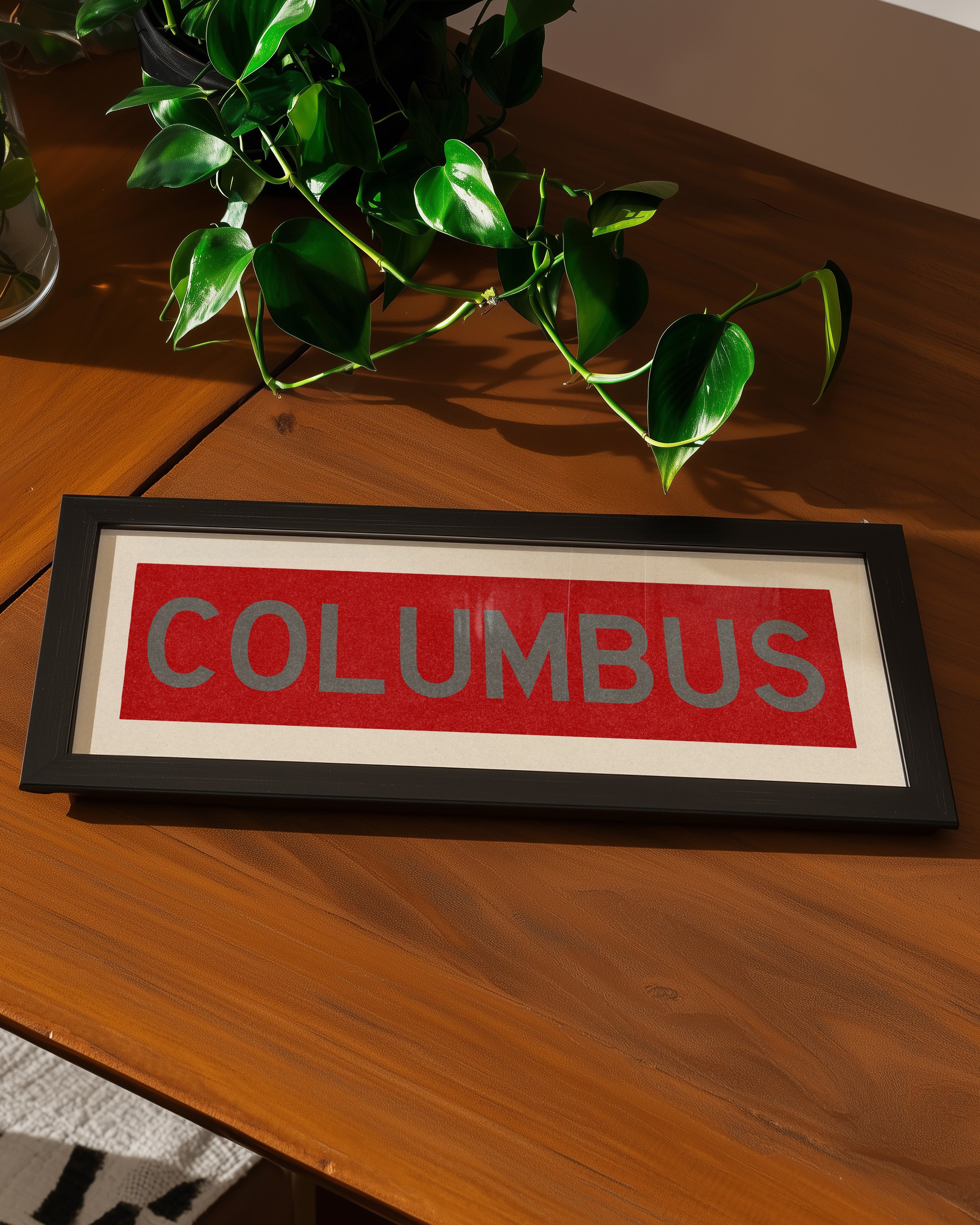 Framed Columbus Red Bus Scroll - Tejas Country Club