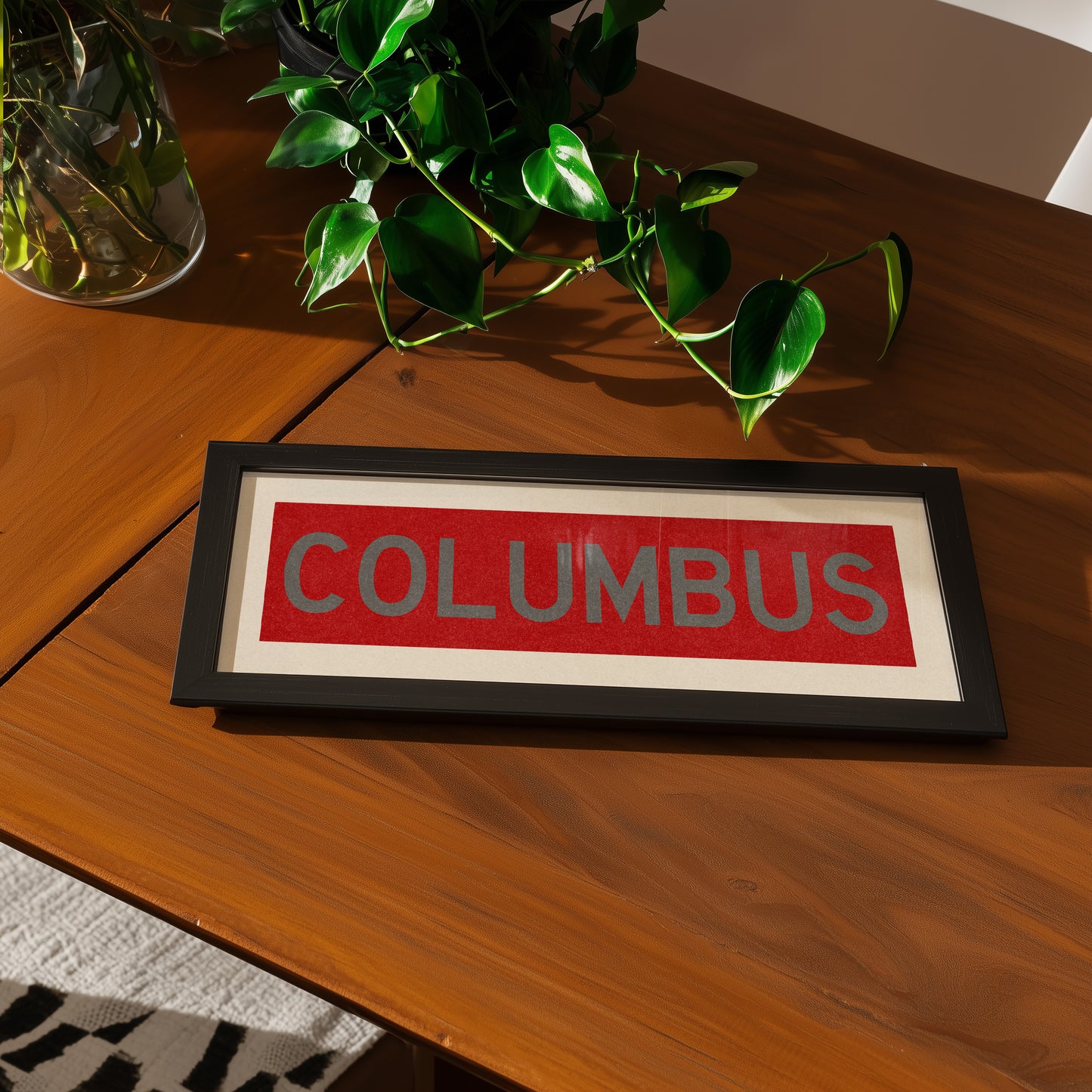 Framed Columbus Red Bus Scroll