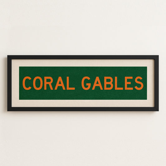 Framed Coral Gables Green and Orange Bus Scroll - Tejas Country Club