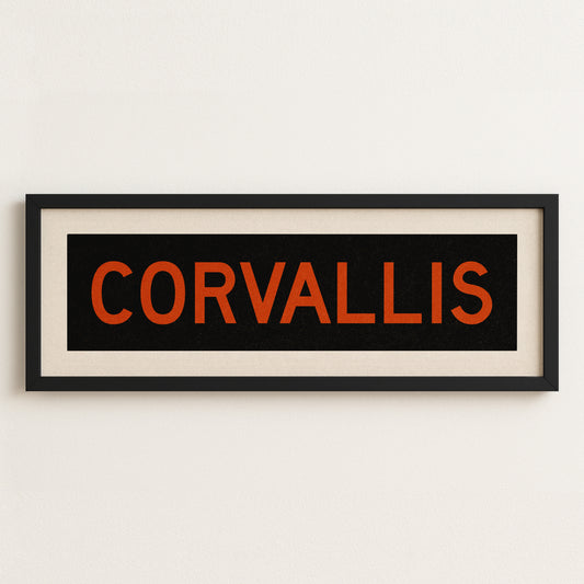 Framed Corvallis Orange and Black Bus Scroll
