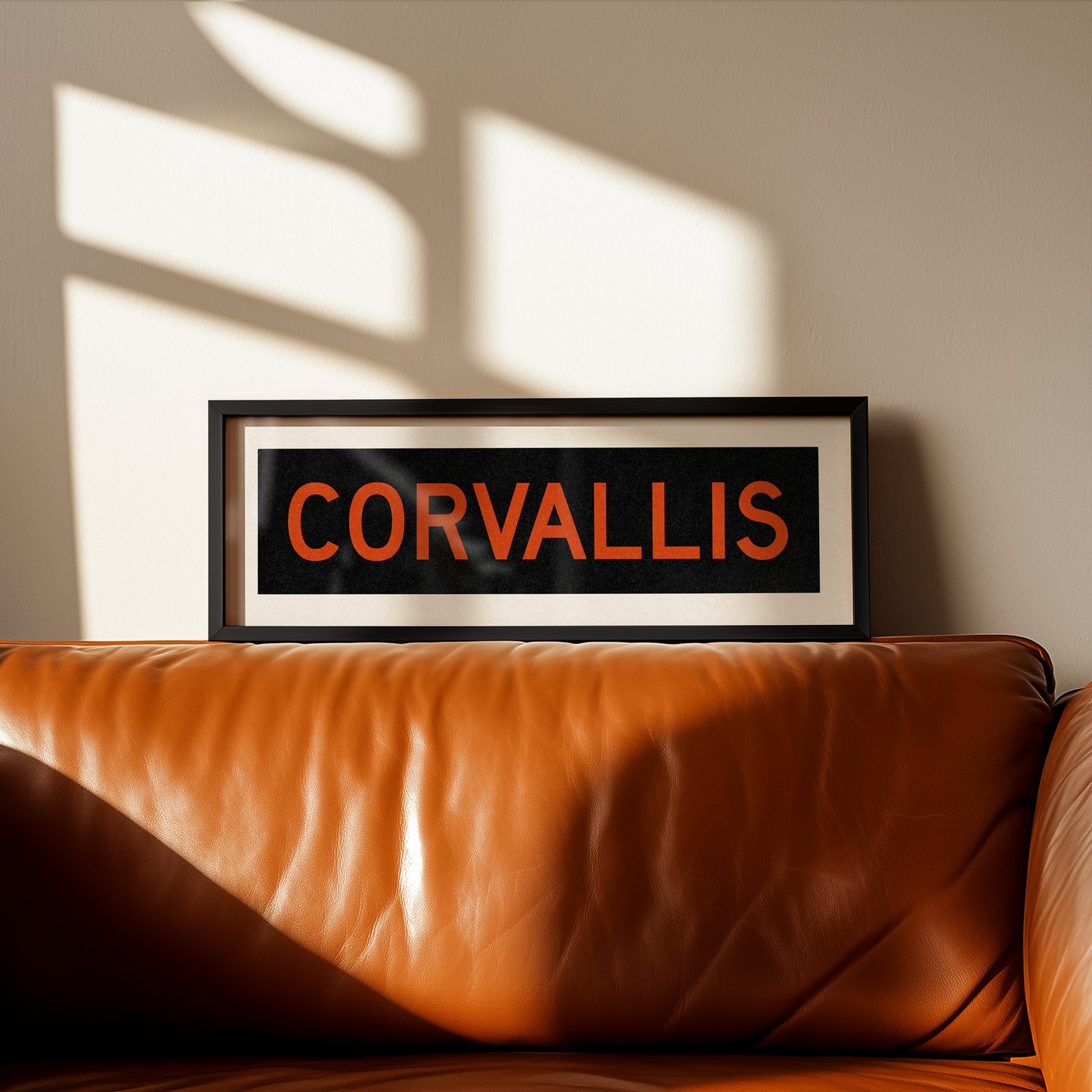 Framed Corvallis Orange and Black Bus Scroll