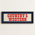 Framed COUNTRY & WESTERN Sign White & Red / Blue Art Print - Tejas Country Club