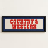 Framed COUNTRY & WESTERN Sign White & Red / Blue Art Print - Tejas Country Club